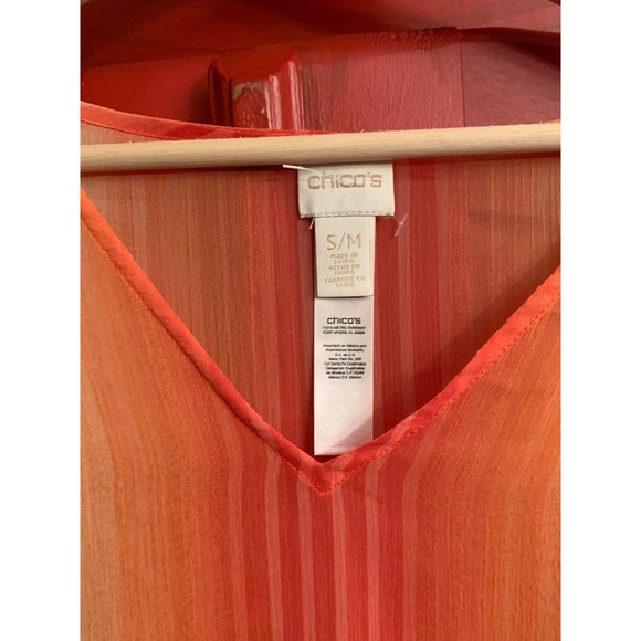 Chicos SM/M Orange Yellow Ombre Batwing Sheer Shirt Flutter Sleeve Poncho EUC - Picture 4 of 4